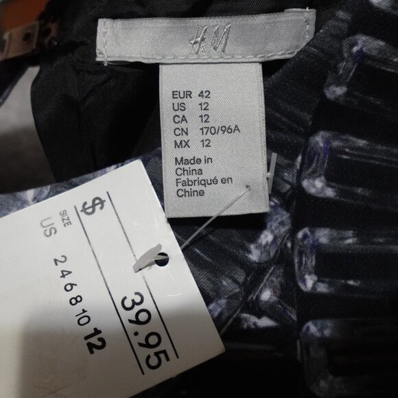 H&M Sheath Dress Women's Size 12 Black White Sleeveless Knee Length Open Back - Picture 2 of 9